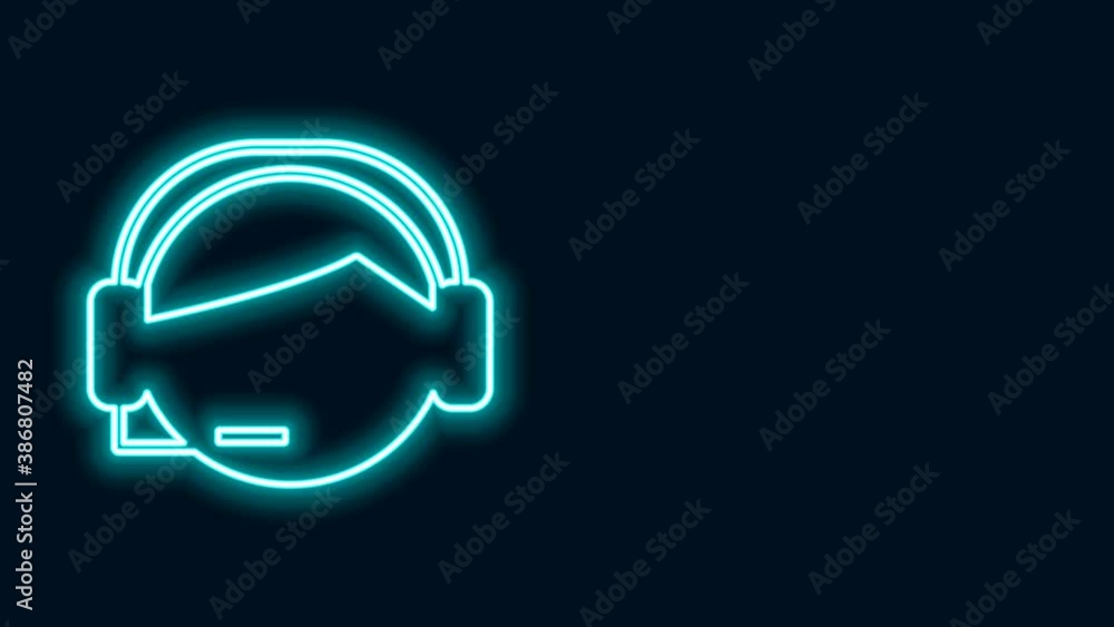 Poster glowing neon line man with a headset icon isolated on black background. support operator in touch. c