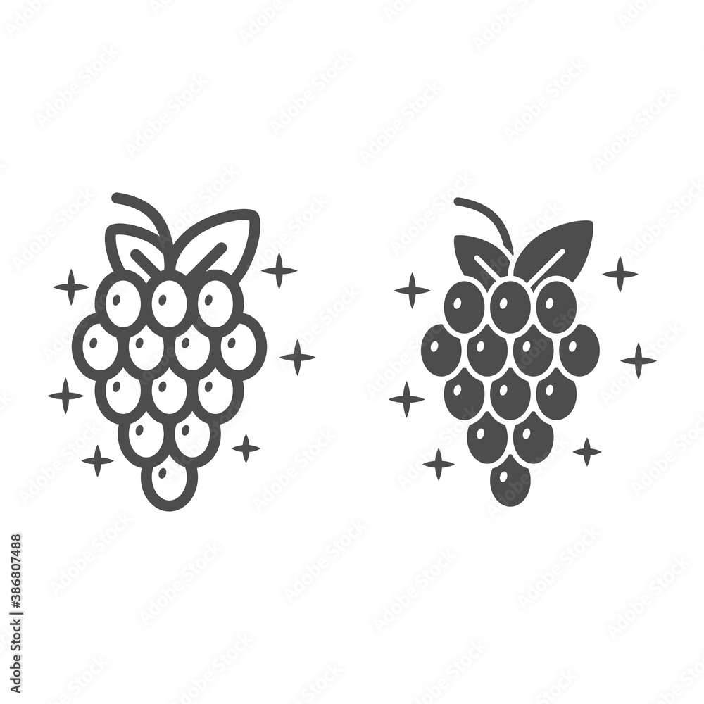 Poster bunch of grapes line and solid icon, wine festival concept, wine grape sign on white background, gra