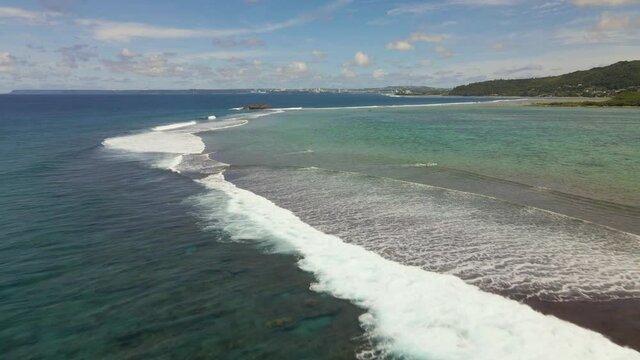 Drone shot over barrier reef off the coast of Guam USA