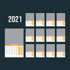 Fototapeta na wymiar New year wall calendar design template 2021 