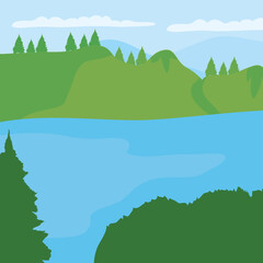 lake and forest landscape, colorful design