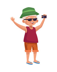 old man eldery tourist with camera photographic