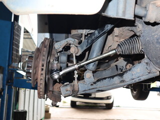 A close up of the car steering system