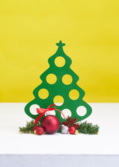 Christmas decoration background concept on yellow background