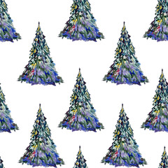 new year's christmas seamless pattern watercolor christmas trees on a white background