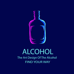 Liquid whiskey alcohol logo line pop art portrait colorful design with dark background. Abstract vector illustration. New graphic style