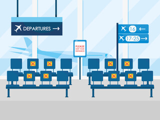 airport new normal, waiting seats keep social distance