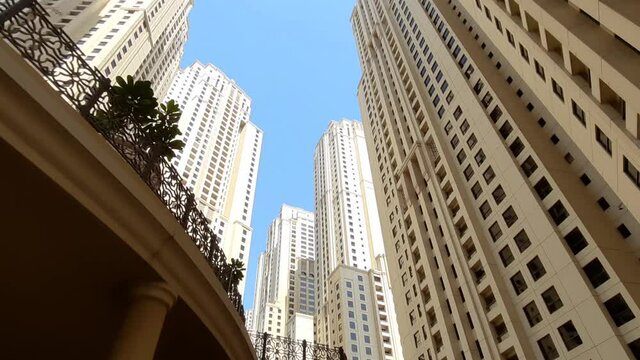 Jumeirah Beach Residence 1 highrise buildings cityscape beautiful view light and the shade of the buildings.