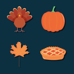 autumn and thanksgiving icon set, colorful design