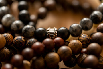 Many wooden beads piled up