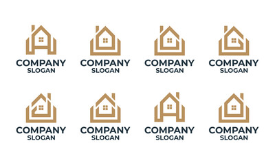 set of monogram home, house, building with initial letter logo design template