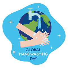 global handwashing day, washing hands faucet water and planet