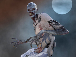 Fantasy zombie monster full moon 3d illustration