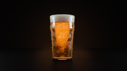 Glass of light beer on dark background.,3d model and illustration.