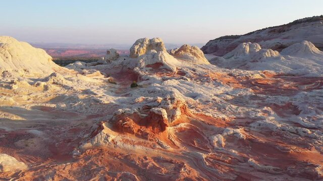 Bizarre Navajo Sandstone Geology in White Pocket Arizona, Circling from a Drone