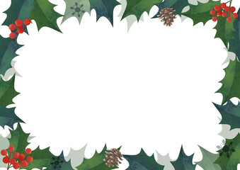 クリスマスフレーム 柊の飾り枠 囲み装飾 水彩イラスト ロゴ無し 縦長 A3 比率 Wall Mural Pp7