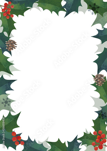 クリスマスフレーム 柊の飾り枠 囲み装飾 水彩イラスト ロゴ無し 縦長 A3 比率 Wall Mural Pp7