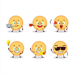 Savory pie cartoon character with various types of business emoticons