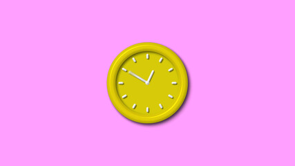 Yellow color 3d wall clock isolated