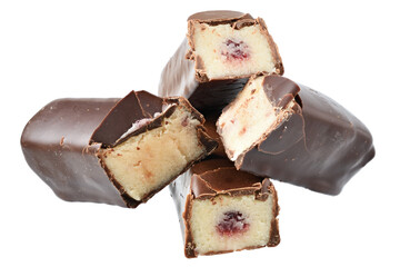 Chocolate marzipan bar with fruit filling isolated