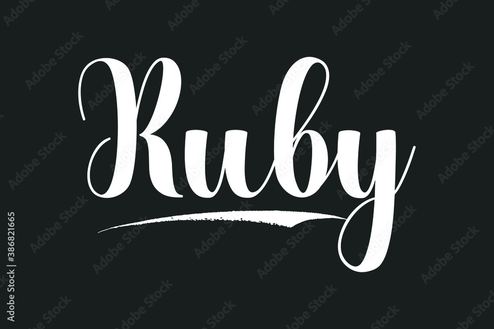 Fototapete ruby bold calligraphy white color text on dork grey background