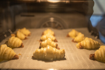 homemade croissants being made in the oven