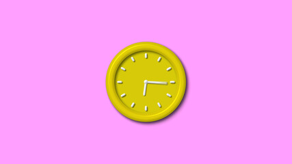 3d wall clock isolated, Yellow color 3d wall clock isolated