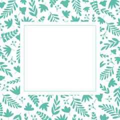 Leaf border frame design background, cute green woodland foliage silhouette border. Vector template illustration. 