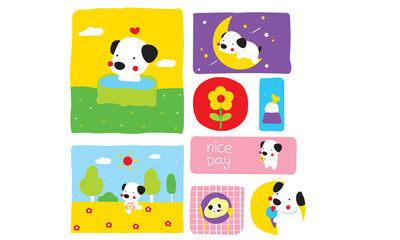 Cute dogs colorful cartoon set
