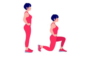 Lunges exercise, Woman workout fitness, aerobic and exercises. Vector Illustration.	
