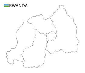Rwanda map, black and white detailed outline regions of the country.