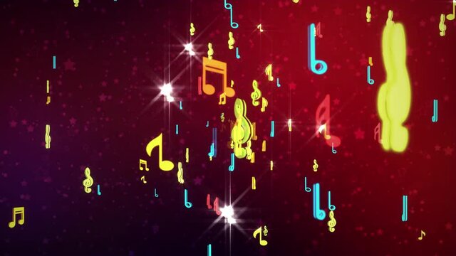4K Music Musical symbols and notes, Music Floating Musical Notes Rainbow animation event background, audio visualization, fashion show, concert stage, music video, video art, VJs or party