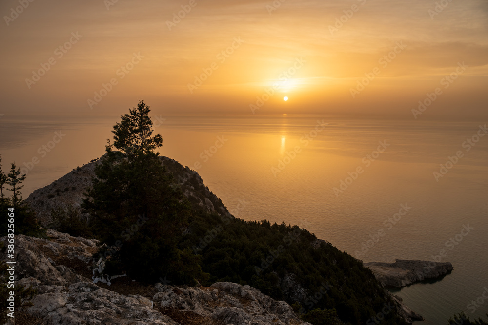 Wall mural rhodes island landscape at sunrise
