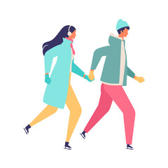 People performing winter sports activities. Skating people.