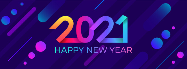 2021 Happy New Year. Paper Memphis geometric bright style for holidays flyers, greetings, invitations, Happy New Year or Merry Christmas cards. Holiday background, poster, banner. Vector Illustration.