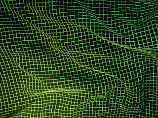 3D rendering green wavy mesh wireframe