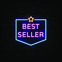 Best seller neon sign vector. Design template neon style