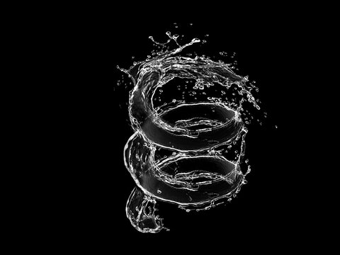 Stock image of water splash: High resolution water splashes isolated on black background. Royalty high-quality free stock photo image of water splash with bubbles of air on the black background