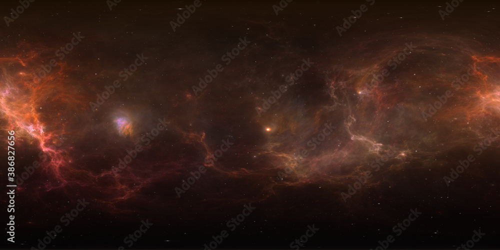 Sticker 360 degree equirectangular projection space background with nebula and stars, environment map. hdri 