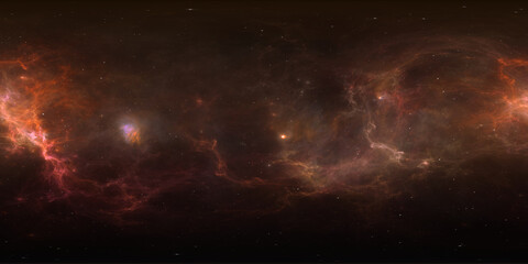 Fototapeta premium 360 degree equirectangular projection space background with nebula and stars, environment map. HDRI spherical panorama