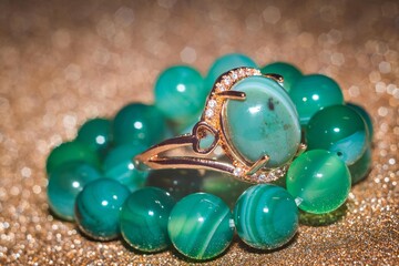 Green agate bracelet and ring