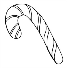 sweet caramel sugar cane, cute drawing for kids, vector element, coloring book, kawaii sweets