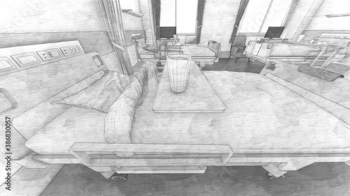 病院 病室 テーブル有り 食べ物あり 人なし 布団有り イラスト54 Aged Wall Mural Ag Hiro Studio