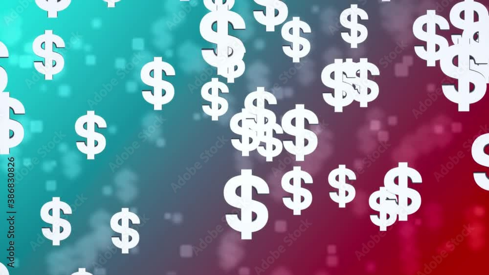 Aufkleber 3d render with falling gold us dollar, currency on loop color background animation. cryptocurrency, 
