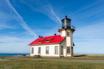 Fototapeta na wymiar lighthouse on the coast of state country. Point Cabrillo Lighthouse.