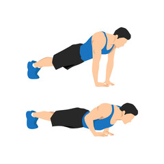 Man doing diamond push up exercise for tricep and chest flat icon illustration