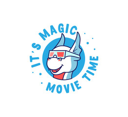 The logo dragon is watching a film. Cartoonish monster