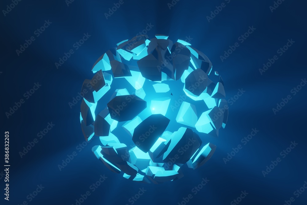 Poster abstract futuristic destruction explosion of sphere 3d rendering