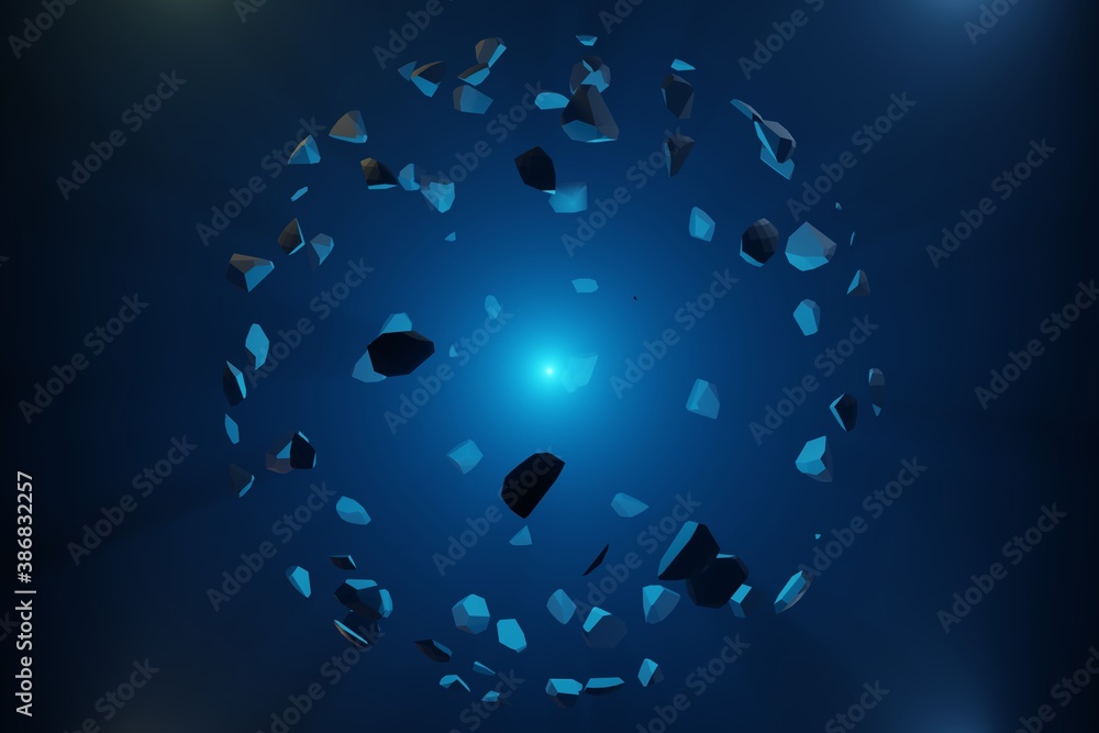 Poster abstract futuristic destruction explosion of sphere 3d rendering