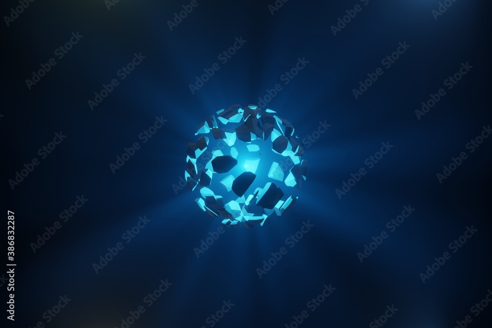 Poster abstract futuristic destruction explosion of sphere 3d rendering